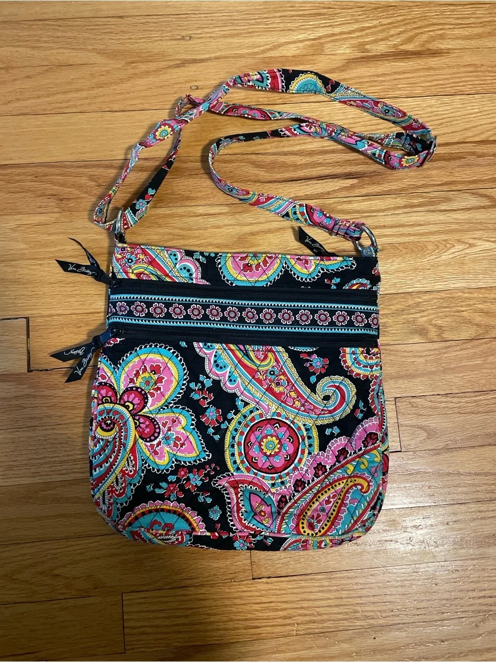 Vera Bradley Black Paisley Floral Crossbody with Bright Accents